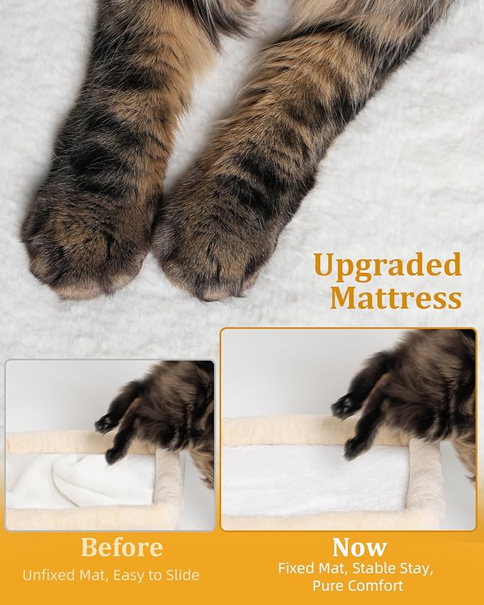 Aechonow Small Cat Tree Tower for Large Cat, Cat Bed House with Large Perch for Adult Cats, 20 * 16.5 Inch Big Platform for Indoor with Super Cozy Soft Mat, Large Cat Condo with Scratching Post, Beige