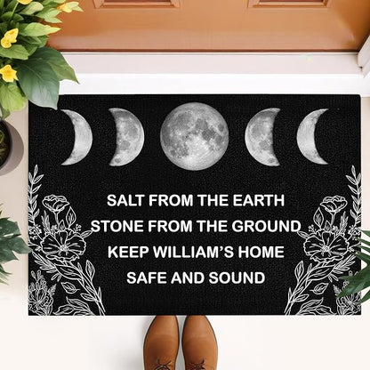 Custom Doormat with Family Name Personalized Moon Entryway Door Mat Front Door Mat for Outdoor Decor Entrance Mat Customised Rug Christmas Housewarming Gift with Anti-Slip Backing