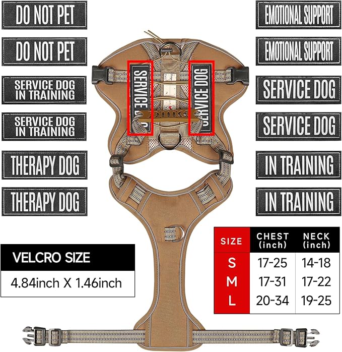 Service Dog Tactical Vest Harness and Leash Set Medium Sized Dog Emotional Support- Tactical Dog Harness Training Collar with Name (Khaki, M)