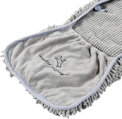 Patas Lague 2 Pack Absorbent Dog Towel for Drying Dogs Large, 35''x15'' Extra Large Microfiber Quick Drying Pet Bath Towel with Hand Pockets, Machine Washable Pet Shammy 2Grey