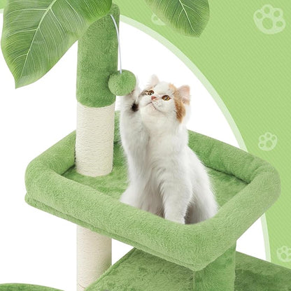 Magshion 32" Cat Tree for Kittens and Senior Cats, Small Cat Tower with Green Leaves, Scratching Posts, Cozy Condo, Low Perch & Fluffy Balls, Stable Cat House with Leaf Design