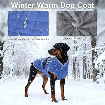 Dog Coat, Warm Dog Winter Coat for Medium Dogs, Waterproof Jacket with Adjustable Buckle & Velcro, Reflective Turtleneck Cold Weather Coats, Pet Fleece Vest Snow Jacket (Blue, XXXL)