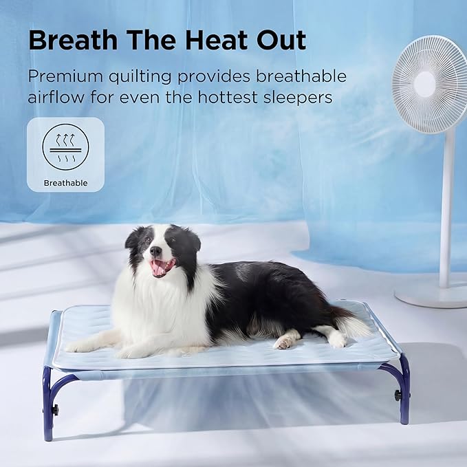 Bedsure Cooling Mat for Large Dogs - Q-Max>0.4 Thin Breathable Cooling Crate Pad Indoor for Pet with Chill Cool Fiber and Non-Slip Bottom，Portable Washable Kennel Mat in Outdoor Summer, 35x23, Blue
