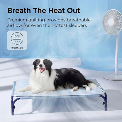 Bedsure Cooling Mat for Large Dogs - Q-Max>0.4 Thin Breathable Cooling Crate Pad Indoor for Pet with Chill Cool Fiber and Non-Slip Bottom，Portable Washable Kennel Mat in Outdoor Summer, 35x23, Blue