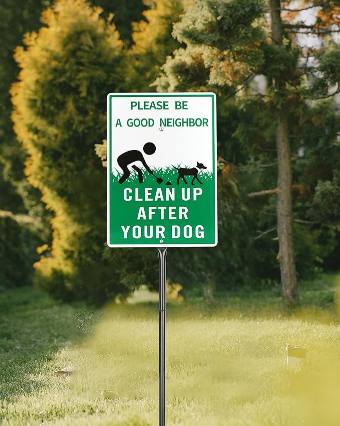 Thten Please Clean Up After Your Dog,Pick Up Your Dog Poop Signs, Dog Poop Sign,14" x 10" Yard Sign with Stake Kit,35.4 inch tall,Be a Good Neighbor Sign, Easy Install,Rustproof Aluminum 1 Pack