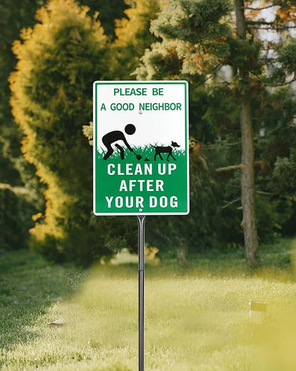 Thten Please Clean Up After Your Dog,Pick Up Your Dog Poop Signs, Dog Poop Sign,14" x 10" Yard Sign with Stake Kit,35.4 inch tall,Be a Good Neighbor Sign, Easy Install,Rustproof Aluminum 1 Pack