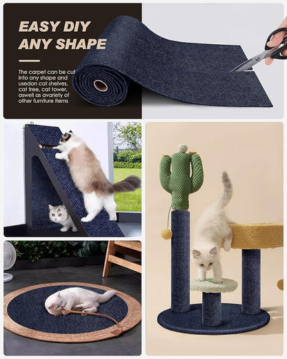 VIVOYAN 78.7"x15.8" Cat Scratch Mat,Trimmable Self-Adhesive Carpet,DIY Climb Cat Scratcher for Cat Couch Furniture or Wall Protector,Covering Cat Tower,and Replacement Pads (Dark Blue)