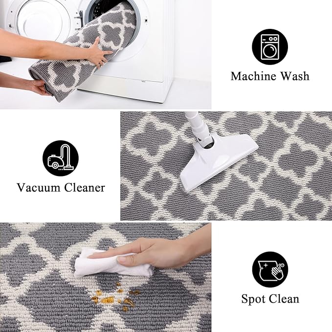 U'Artlines Long Runner Rug for Hallway 2×10feet Non Slip Kitchen Floor Carpet Runners Grey Geometric Pattern Machine Washable Area Rug for Entryway Bathroom