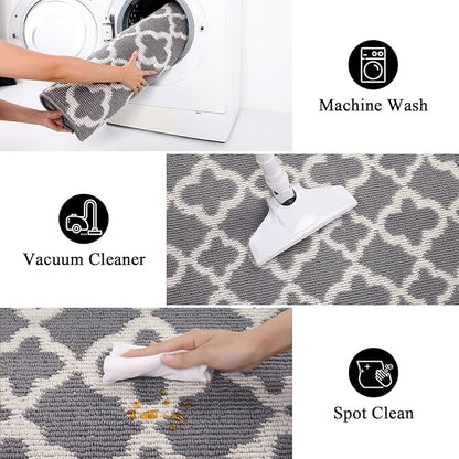 U'Artlines Long Runner Rug for Hallway 2×10feet Non Slip Kitchen Floor Carpet Runners Grey Geometric Pattern Machine Washable Area Rug for Entryway Bathroom