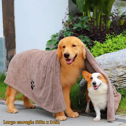 Extra Large Dog Towel Super Absorbent Soft Microfiber Pet Bath Grooming Towels for Drying Dogs and Other Pets (XL-55" * 36", Brown)