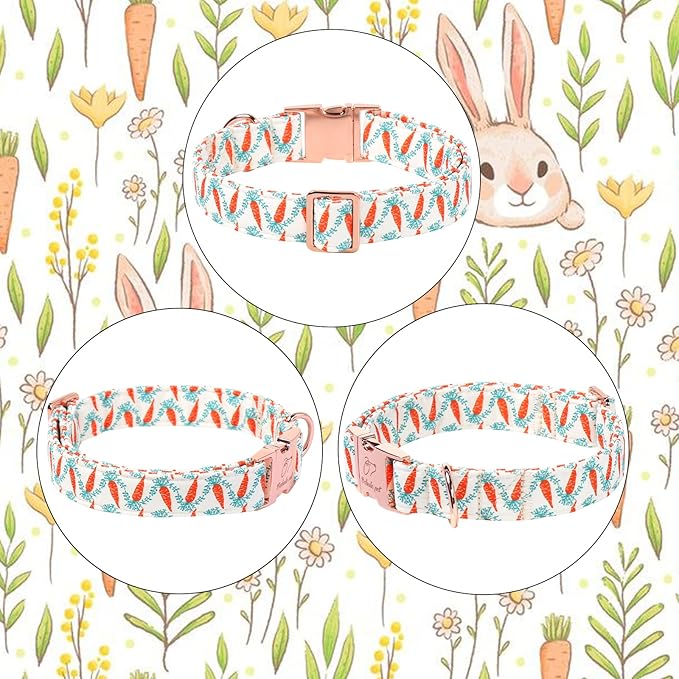 Easter Dog Collar, Cute Carrot Easter Collar for Boy Girl Dogs, Adjustable Heavy Duty Spring Holiday Dog Collars for Small Medium Large Dogs with Metal Buckle XS