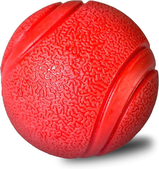 YoFellas Solid Red Rubber Dog Toy – Ultra Bounce, Indestructible Chew & Fetch Toy for Aggressive Chewers, Interactive Training for Small to Large Dogs (Extra Large, Striped)