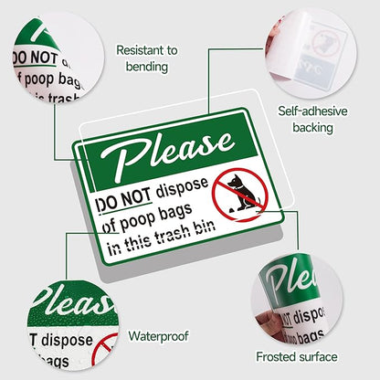 2PCS Please Do Not Dispose Poop Bags in This Trash Bin Stickers, Self-Adhesive Weatherproof Vinyl Do not Throw Dog Poop Bag in The Trash Sign, Trash Can Stickers for Home，House，Yard，Restaurant