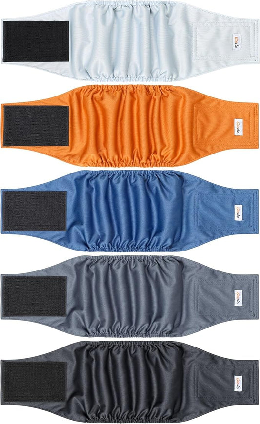 5 Pack Dog Diapers Male Reusable, Premium Belly Bands for Dogs, High Absorbing Male Dog Pee Wraps for Doggie in Incontinence or Excitable Urination and Training Gray XL
