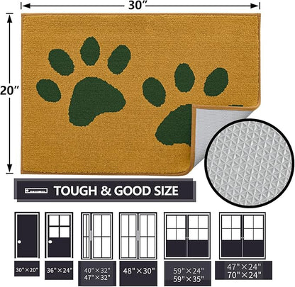 Buganda Dog Door Mat for Muddy Paws, Absorbent Dirt Trapper Washable Indoor Doormats, Non Slip Low-Profile Mud Mat for Dogs, Front Entrance Doormat for Inside Floor (36x24 Inches, Yellow and Green)