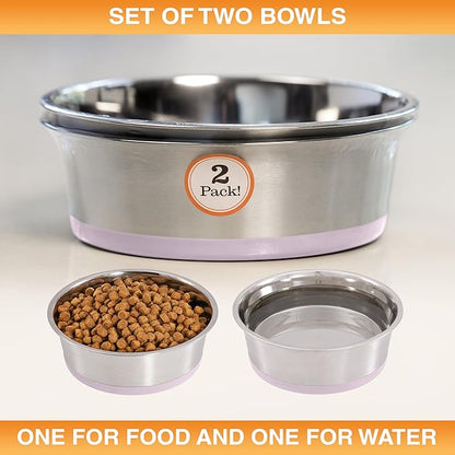 Neater Pet Brands Stainless Steel Dog Bowls with Non-Slip Rubber Bottom – Set of 2, 8 Cup (64 oz), Pink - Heavy Duty Metal Dog Bowl, Dishwasher Safe, Food or Water Bowl, Ideal for Large Dogs