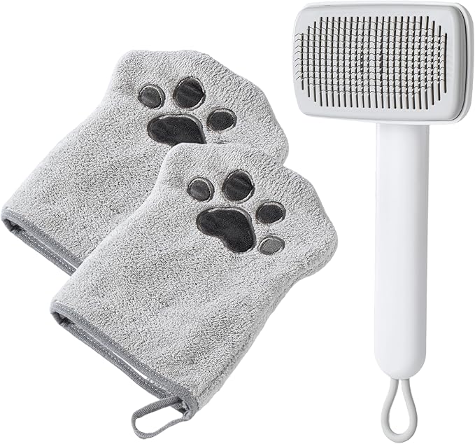Muddi Mitt Microfiber Reusable Pet Wipes Grooming Towel Glove | Machine-Washable, Soft, Double-Sided Bath Mitt Replaces Wipes | Dirt Odor Removal | Gentle Paw Coat Cleaner | Dogs & Cats (Kit)