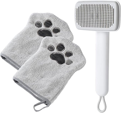 Muddi Mitt Microfiber Reusable Pet Wipes Grooming Towel Glove | Machine-Washable, Soft, Double-Sided Bath Mitt Replaces Wipes | Dirt Odor Removal | Gentle Paw Coat Cleaner | Dogs & Cats (Kit)