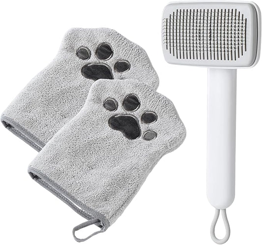 Muddi Mitt Microfiber Reusable Pet Wipes Grooming Towel Glove | Machine-Washable, Soft, Double-Sided Bath Mitt Replaces Wipes | Dirt Odor Removal | Gentle Paw Coat Cleaner | Dogs & Cats (Kit)