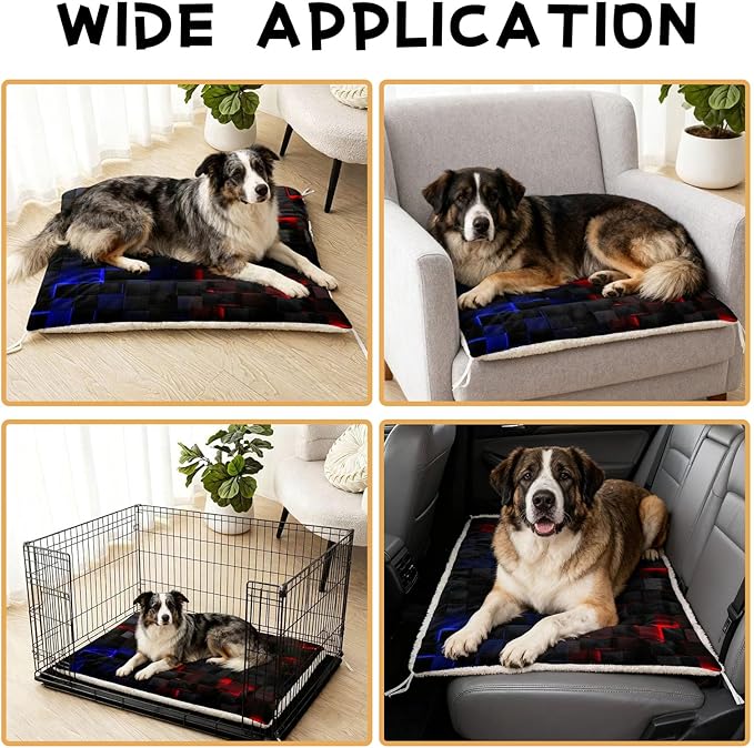 Dog Cat Bed Mat Ultra Soft Fluffy Pet Bed Washable Fashion Dog Crate Beds Comfy Comfy Pet Sleeping Pad Suitable for Pet Raised Bed(30"x26",Red Blue)