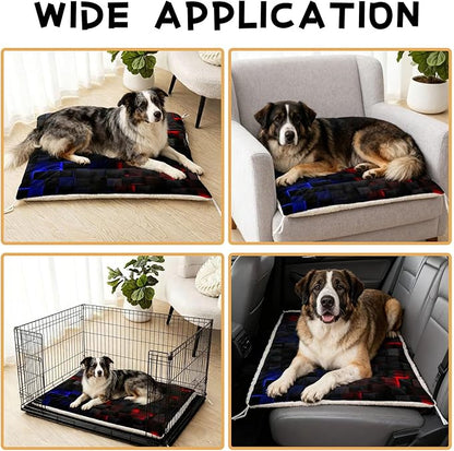 Dog Cat Bed Mat Ultra Soft Fluffy Pet Bed Washable Fashion Dog Crate Beds Comfy Comfy Pet Sleeping Pad Suitable for Pet Raised Bed(30"x26",Red Blue)