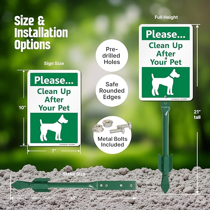 SmartSign10 x 7 inch Please Clean Up After Your Pet Yard Sign with DOG Graphic, 40 mil Laminated Rustproof Aluminum, 21.5 inch tall Sign and Stake Kit by SmartSign, 100+ Years of Sign Expertise