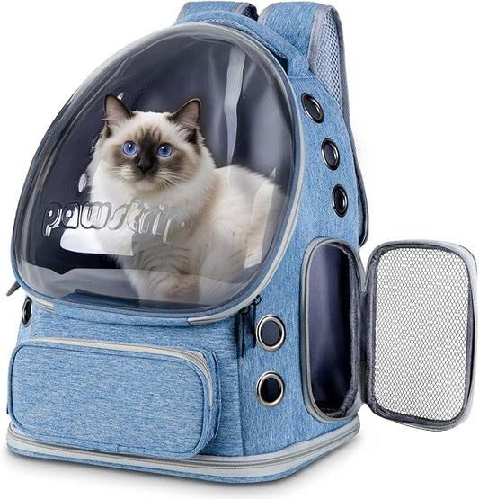 Pawstrip Cat Backpack Carrier with Large Space Bubble Window, Airline Approved Breathable Pet Carrier for Small Dogs Cats up to 15lbs, Foldable for Travel Hiking & Outdoor Use