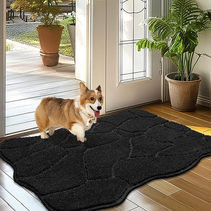 BSICPRO Dog Mat for Muddy Paws, 24x36 Low Profile Absorbent Dirt Trapper Door Mat, Non-Slip Washable Mud Mat for Dogs, Polyester Pet Rug Mat for Front Door Indoor, Patio, Entrance (Black)