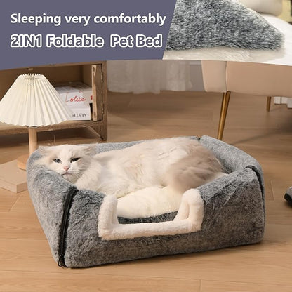 cat Bed cave-cat beds for Indoor Cats,Soft and Comfortable Cute cat House,with Removable Washable Cushioned Pillow,Enclosed pet Bed,Kitty cat hut、Hideaway,Small Large Dog Tent (Dark Grey)