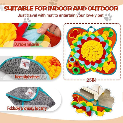 Snuffle Mat for Dogs, 25"x 25" Activity Feeding Mat for Small and Medium Pets, Interactive Feed Game for Boredom, Slow Feeder Puzzle Toys for Training and Brain Stimulating