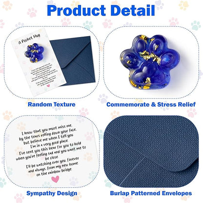 Loss of Pet Sympathy Gift - 2 Pack Glitter Blue Mini Paw Pocket Hug Toy with Memorial Card Envelope Remembrance Bereavement Gift Loss of Dog Cat Sympathy Favor Pet Lovers Stress Relief Toy