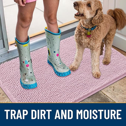 Smiry Dog Door Mat for Muddy Paws 71x46, Absorbs Moisture and Dirt Doormat, Non-Slip Washable Quick Dry Chenille Front Door Mat Indoor Entrance, Entryway Carpet for Inside Floor, Dusty Rose