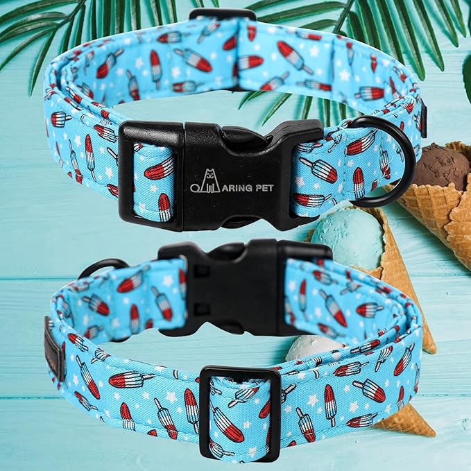ARING PET Summer Dog Collar, Cute Blue Ice Pop Pet Collars with Quick Release Buckle for Puppy Small Medium Large Boy Girl Dogs-M