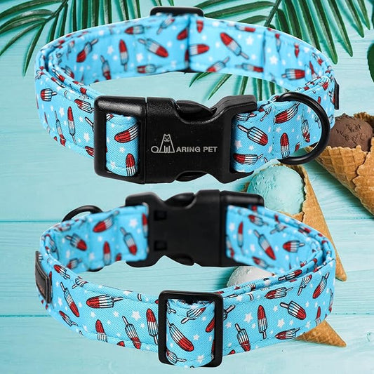 ARING PET Summer Dog Collar, Cute Blue Ice Pop Pet Collars with Quick Release Buckle for Puppy Small Medium Large Boy Girl Dogs-M