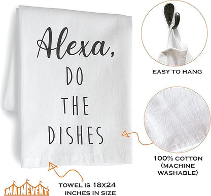 MAINEVENT Alexa Do The Dishes 18x24 Inch White Cotton Kitchen Towel