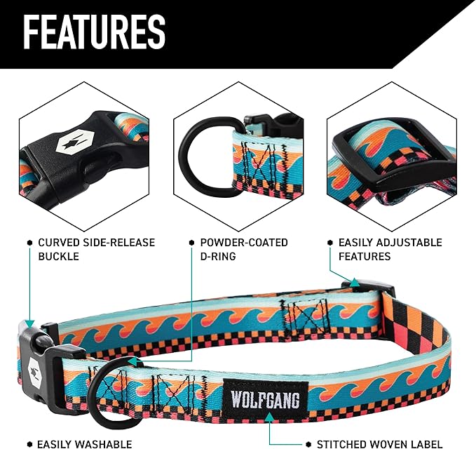 Wolfgang Heavy Duty, Adjustable Dog Collar with Quick Release Nylon Buckle for Walking & Training, BuenaOnda Print, Large