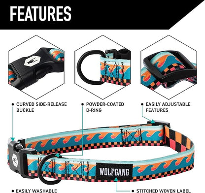 Wolfgang Heavy Duty, Adjustable Dog Collar with Quick Release Nylon Buckle for Walking & Training, BuenaOnda Print, Medium