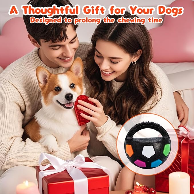 Squeaky Dog Toy Soccer Ball with Handles, Mellow Dog Calming Ball, Pet Dog Football Shape Toy, Interactive Balls for Dogs Playing, Water Play, Training & Outdoor Games for Medium Large Breeds (White)