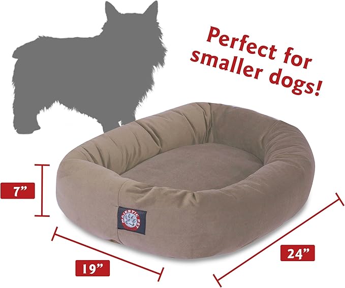 Majestic Pet 24 Inch Suede Calming Dog Bed Washable – Cozy Soft Round Dog Bed with Spine Support for Dogs to Rest Their Head - Fluffy Donut Dog Bed 24x19x7 (Inch) - Round Pet Bed Small – Stone