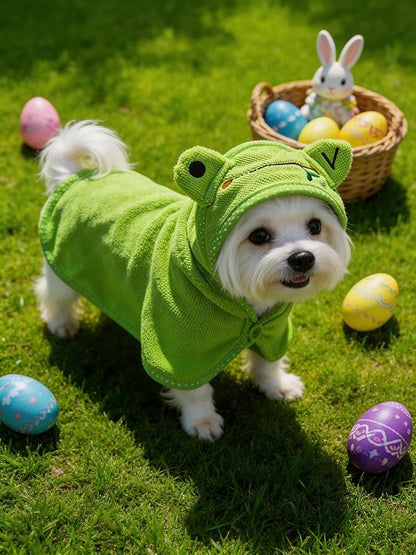 Dog Hooded Bathrobe Towel, Fast Drying Bath Towel Absorbent Warm Blanket Green S