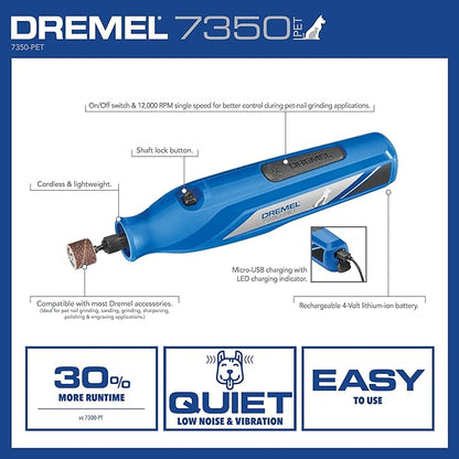 Dremel 7350-PET 4V Pet & Dog Nail Grinder, Easy-To-Use & Safe Nail Trimmer, Professional Pet Grooming Kit - Works on Large, Medium, Small Dogs & Cats