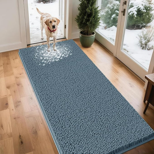 Extra Large Dog Door Mats for Muddy Paws, 71" x 25" Chenille Absorbent Mud Mat for Dogs, Non Slip Heavy Dog Rugs For Muddy Paws, Soft Indoor Door Mat for Entryway, Mud Paw, Inside Floor, Dusty Blue