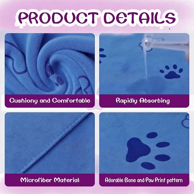 Dog Towels for Drying Dogs Bulk 20 x 40 Inch Quick Drying Pet Bath Towels Colorful Pet Grooming Towel Absorbent Microfiber Towel for Small Medium Large Dog Puppy Cat (Blue, 30)