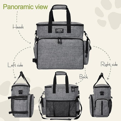 LARIPOP Dog Travel Bag Airline Friendly for Small Medium Large Dogs, Pet Travel Organizer with Collapsible Bowls Food Containers Mat, Waterproof Portable Tote for Dog Outdoor Travel