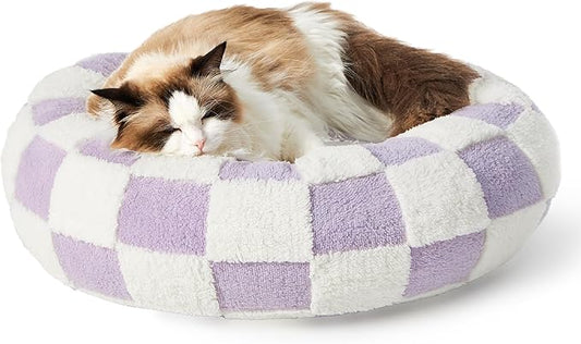 LE SURE Shown on TV Cat Beds for Indoor Cats - Round Donut Small Dog Bed Calming Gift for Pets, Cute Modern Home Decor Beds with Jacquard Shaggy Plush & Anti Slip Bottom, 20 Inch, Purple
