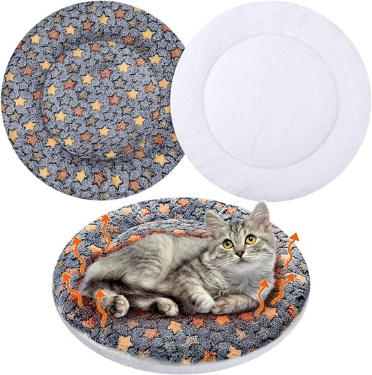 VitalCozy 2 Pack Self Heating Cat Pad Self Heating Cat Bed Machine Washable Heat Pet Mat Reversible Body Thermal Warm Round Dog Bed Crate Blanket for Feral and Indoor Cats(16'',Star)
