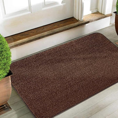 ITSOFT Dirt Trapper Indoor Door Mat & Entrance Rug For Wet Muddy Shoes and Pet Paws, Non-Slip Machine Washable, Shoe Scraper, Absorbent Welcome Dog Mat for Front Door, Entry Way (35x24, Brown & Camel)
