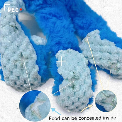 TRAVEYO Blue Octopus Dog Toys with Squeaker, Interactive Pet Toys for Dogs and Cats, Dog Treat Toys with Soft Rope Tentacles with Treat Hiding Pockets, 14.17 Inches