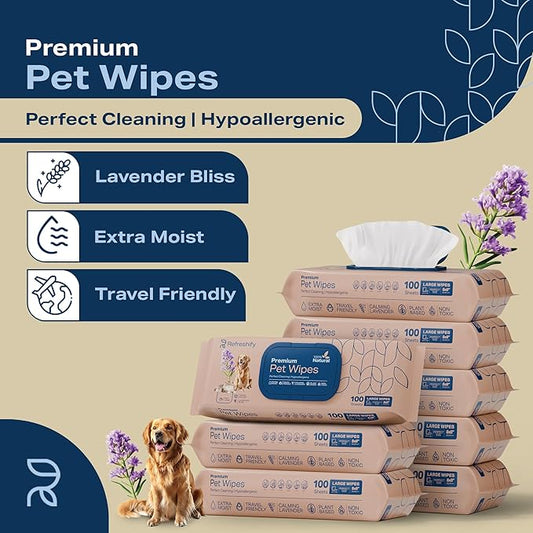 Dog Wipes for Paws and Butt - (Bulk 800 Wipes) - Plant Based Lavendar Scented, Pet Wipes for Dogs and Cats - Deodorizing Non Toxic Dog Wipes - 8 Packs of 100