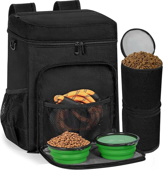 ANILD Dog Travel Bag Backpack, Flight-Ready TSA-Approved Dog Travel Bag with 2 Leak-Proof Food Canisters, 4 Foldable Silicone Bowls, Multi-Compartment Organizer for Hiking, Camping, Dog Mom Essentials